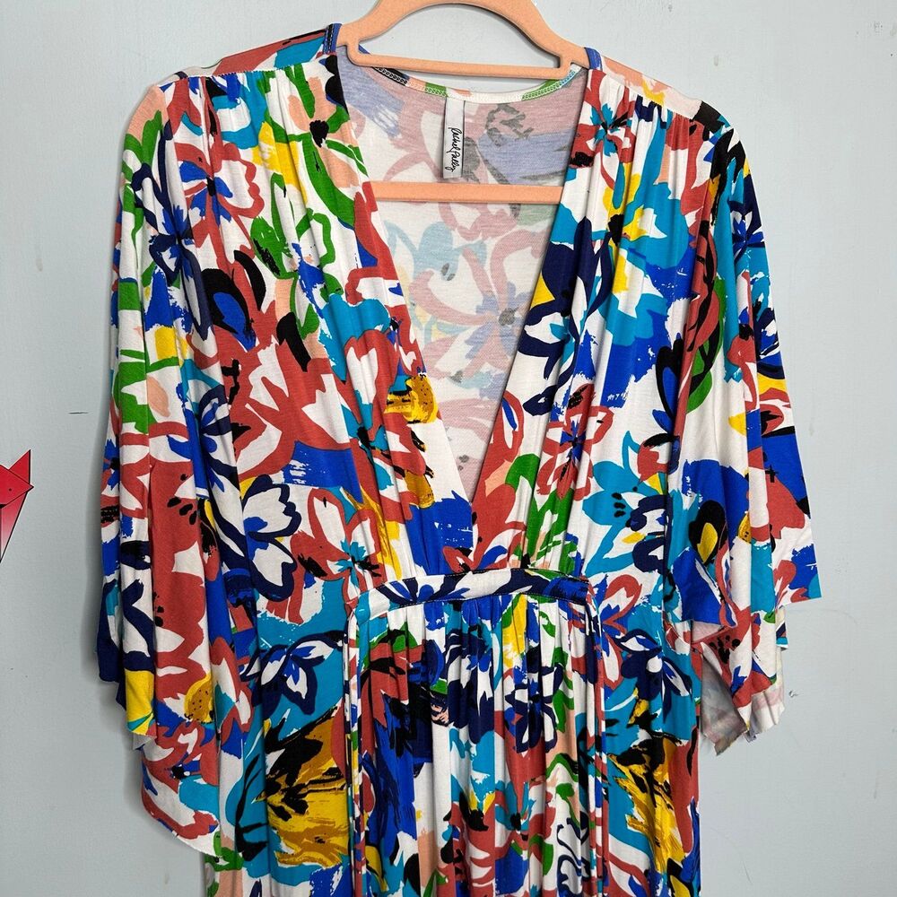 Rachel Pally Flores in Blue Floral Pattern Kimono Sleeve Maxi Dress Plus Sz 2X - Picture 4 of 10